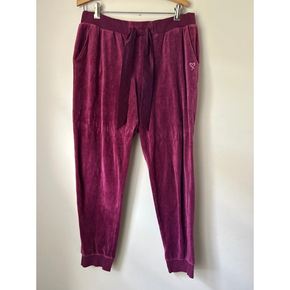 Victoria's‎ Secret Velour Joggers Pants L/G Purple Heart Logo Tie Waist Pockets
